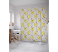 Штора (занавеска) для ванной JoyArty "Мультяшный цыпленок" из сатена, 180х200 см с крючками, sc_34700