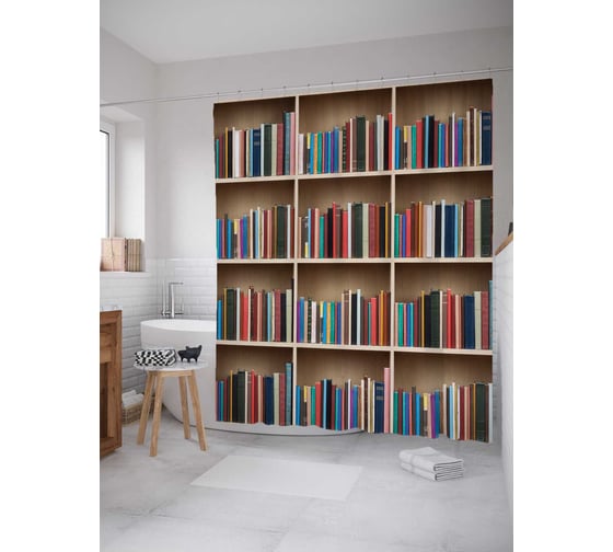 Штора (занавеска) для ванной JoyArty "Дом книголюба" из сатена, 180х200 см с крючками, sc_7576 1