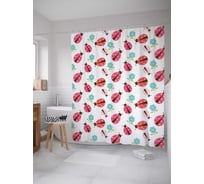 Штора (занавеска) для ванной JoyArty "Танец божьих коровок" из сатена, 180х200 см с крючками, sc_6116