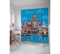 Штора (занавеска) для ванной JoyArty "Дома на воде" из сатена, 180х200 см с крючками, sc_74180