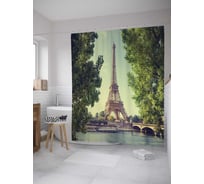 Штора (занавеска) для ванной JoyArty "Эйфелева башня близко" из сатена, 180х200 см с крючками, sc_8949