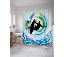 Штора (занавеска) для ванной JoyArty "Вихрь серфингиста" из сатена, 180х200 см с крючками, sc_7629
