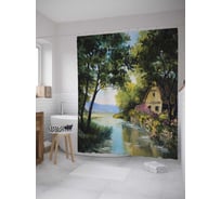 Штора (занавеска) для ванной JoyArty "Домик в деревне" из сатена, 180х200 см с крючками, sc_9256