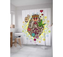 Штора (занавеска) для ванной JoyArty "Бородатый хиппи" из сатена, 180х200 см с крючками, sc_78597