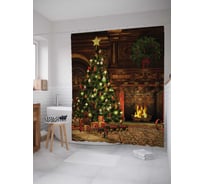 Штора (занавеска) для ванной JoyArty "Праздник у камина" из сатена, 180х200 см с крючками, sc_78082