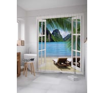 Штора (занавеска) для ванной JoyArty "Пляжное окно" из сатена, 180х200 см с крючками, sc_7780