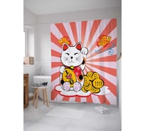Штора (занавеска) для ванной JoyArty "Японский котик" из сатена, 180х200 см с крючками, sc_7373