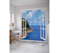 Штора (занавеска) для ванной JoyArty "Облачное окно" из сатена, 180х200 см с крючками, sc_7782