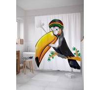 Штора (занавеска) для ванной JoyArty "Тукан-растаман" из сатена, 180х200 см с крючками, sc_78568