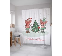 Штора (занавеска) для ванной JoyArty "Праздник у свинок" из сатена, 180х200 см с крючками, sc_78652