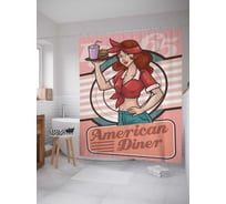 Штора (занавеска) для ванной JoyArty "Американская закусочная" из сатена, 180х200 см с крючками, sc_78588