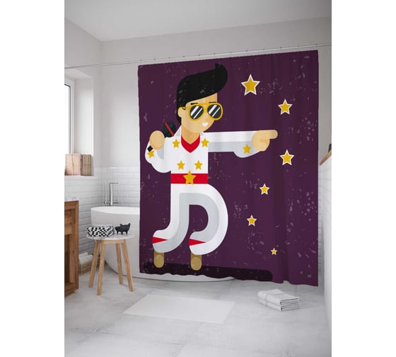Штора (занавеска) для ванной JoyArty "Звезда Элвис" из сатена, 180х200 см с крючками, sc_78583 1