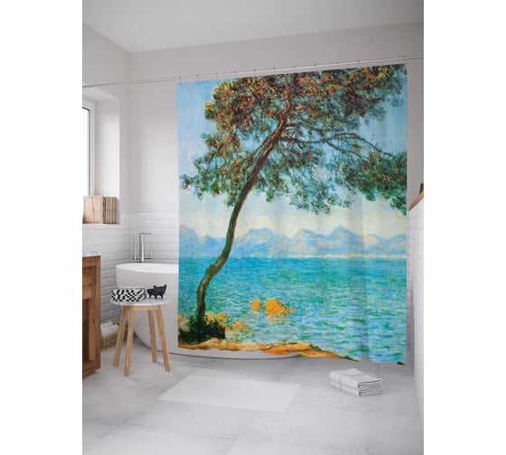 Штора (занавеска) для ванной JoyArty "Горы Эстерель" из сатена, 180х200 см с крючками, sc_6874 1