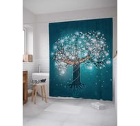 Штора (занавеска) для ванной JoyArty "Волшебное дерево с огнями" из сатена, 180х200 см с крючками, sc_73997