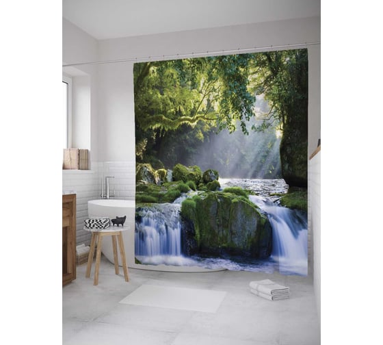 Штора (занавеска) для ванной JoyArty "Лесные сказки" из сатена, 180х200 см с крючками, sc_8613 1