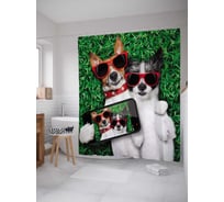 Штора (занавеска) для ванной JoyArty "Селфи влюбленных" из сатена, 180х200 см с крючками, sc_91952