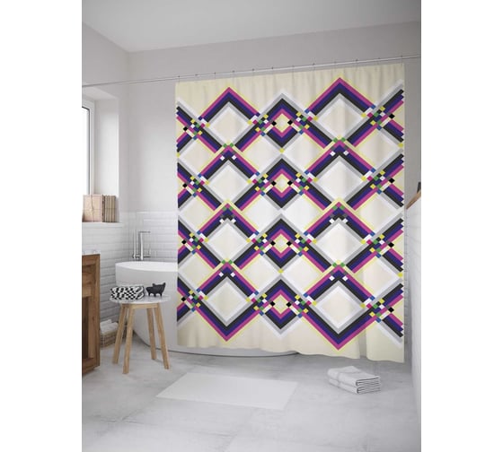 Штора (занавеска) для ванной JoyArty "Плетение зигзагов" из сатена, 180х200 см с крючками, sc_9015 1