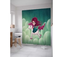 Штора (занавеска) для ванной JoyArty "Повелительница Единорогов" из сатена, 180х200 см с крючками, sc_59617