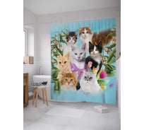 Штора (занавеска) для ванной JoyArty "Смирные коты" из сатена, 180х200 см с крючками, sc_7603