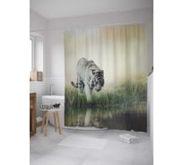 Штора (занавеска) для ванной JoyArty "Тигр у реки" из сатена, 180х200 см с крючками, sc_8532