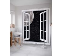 Штора (занавеска) для ванной JoyArty "Космическое окно" из сатена, 180х200 см с крючками, sc_7355