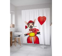 Штора (занавеска) для ванной JoyArty "Собачка с розой в зубах" из сатена, 180х200 см с крючками, sc_91965