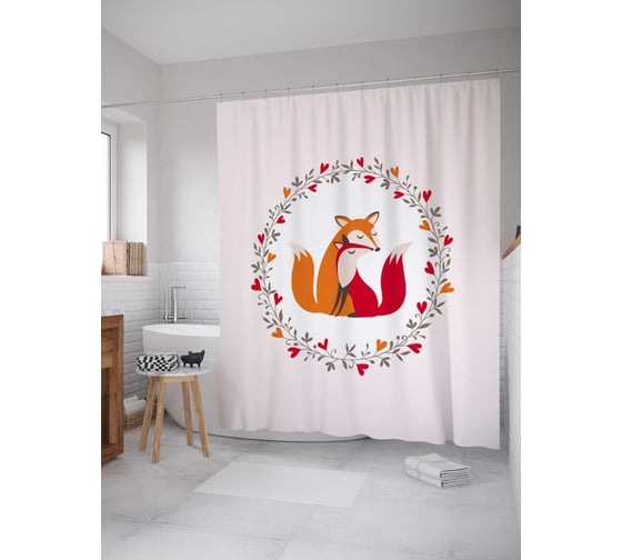 Штора (занавеска) для ванной JoyArty "Лисья любовь" из сатена, 180х200 см с крючками, sc_91994 1