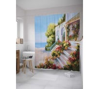 Штора (занавеска) для ванной JoyArty "Из дома в море" из сатена, 180х200 см с крючками, sc_9274