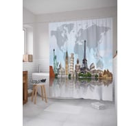 Штора (занавеска) для ванной JoyArty "Всемирная река" из сатена, 180х200 см с крючками, sc_7101