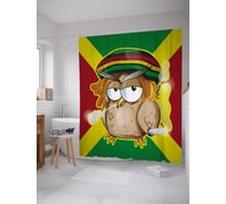 Штора (занавеска) для ванной JoyArty "Птица-растаман" из сатена, 180х200 см с крючками, sc_78566