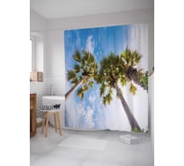 Штора (занавеска) для ванной JoyArty "Пальмовое величие" из сатена, 180х200 см с крючками, sc_9523