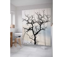 Штора (занавеска) для ванной JoyArty "Черное дерево" из сатена, 180х200 см с крючками, sc_6091