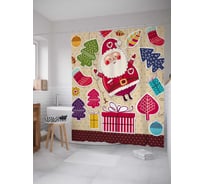 Штора (занавеска) для ванной JoyArty "Дед Мороз в мечтах" из сатена, 180х200 см с крючками, sc_78060