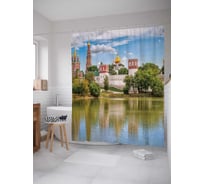 Штора (занавеска) для ванной JoyArty "Река и город" из сатена, 180х200 см с крючками, sc_957