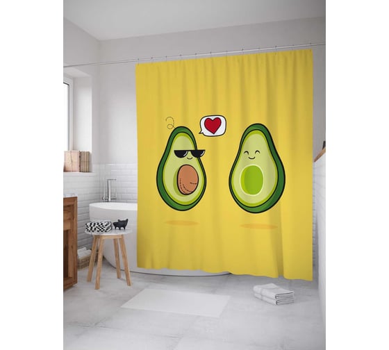 Штора (занавеска) для ванной JoyArty "Влюбленные авокадо" из сатена, 180х200 см с крючками, sc_91961 1