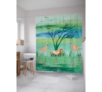 Штора (занавеска) для ванной JoyArty "Природа и птицы" из сатена, 180х200 см с крючками, sc_7807