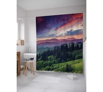 Штора (занавеска) для ванной JoyArty "Фиолетовый закат" из сатена, 180х200 см с крючками, sc_6376