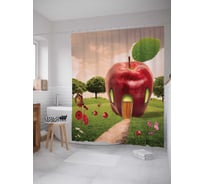Штора (занавеска) для ванной JoyArty "Яблочный домик" из сатена, 180х200 см с крючками, sc_7314