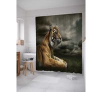 Штора (занавеска) для ванной JoyArty "Мудрость тигра" из сатена, 180х200 см с крючками, sc_8542