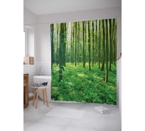 Штора (занавеска) для ванной JoyArty "Зеленый лес" из сатена, 180х200 см с крючками, sc_9345