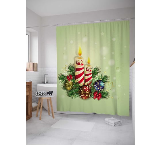 Штора (занавеска) для ванной JoyArty "Свечи с игрушками" из сатена, 180х200 см с крючками, sc_78068 1