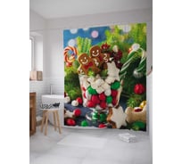 Штора (занавеска) для ванной JoyArty "Стакан сладостей" из сатена, 180х200 см с крючками, sc_78654