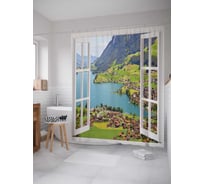 Штора (занавеска) для ванной JoyArty "Холмовое окно" из сатена, 180х200 см с крючками, sc_7785