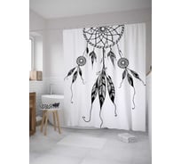 Штора (занавеска) для ванной JoyArty "Перья ловца снов" из сатена, 180х200 см с крючками, sc_8161