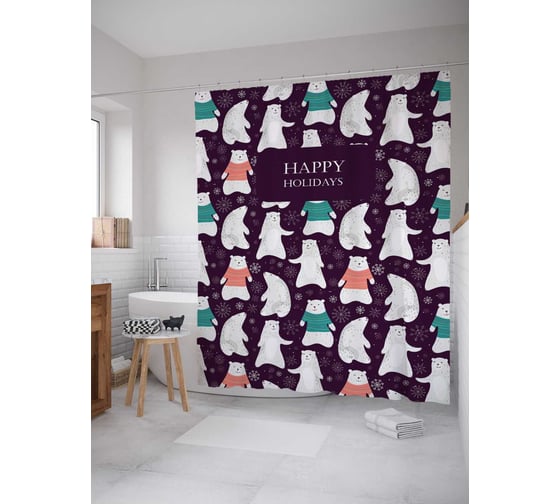 Штора (занавеска) для ванной JoyArty "Медведи танцуют" из сатена, 180х200 см с крючками, sc_78574 1