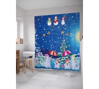 Штора (занавеска) для ванной JoyArty "Праздник снеговиков" из сатена, 180х200 см с крючками, sc_7042