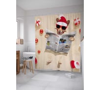 Штора (занавеска) для ванной JoyArty "Новогодний пляж" из сатена, 180х200 см с крючками, sc_78655