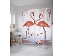 Штора (занавеска) для ванной JoyArty "Игривые фламинго" из сатена, 180х200 см с крючками, sc_8626