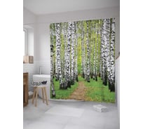 Штора (занавеска) для ванной JoyArty "Березовая роща" из сатена, 180х200 см с крючками, sc_9342