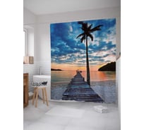 Штора (занавеска) для ванной JoyArty "Закат на лазурном берегу" из сатена, 180х200 см с крючками, sc_7825